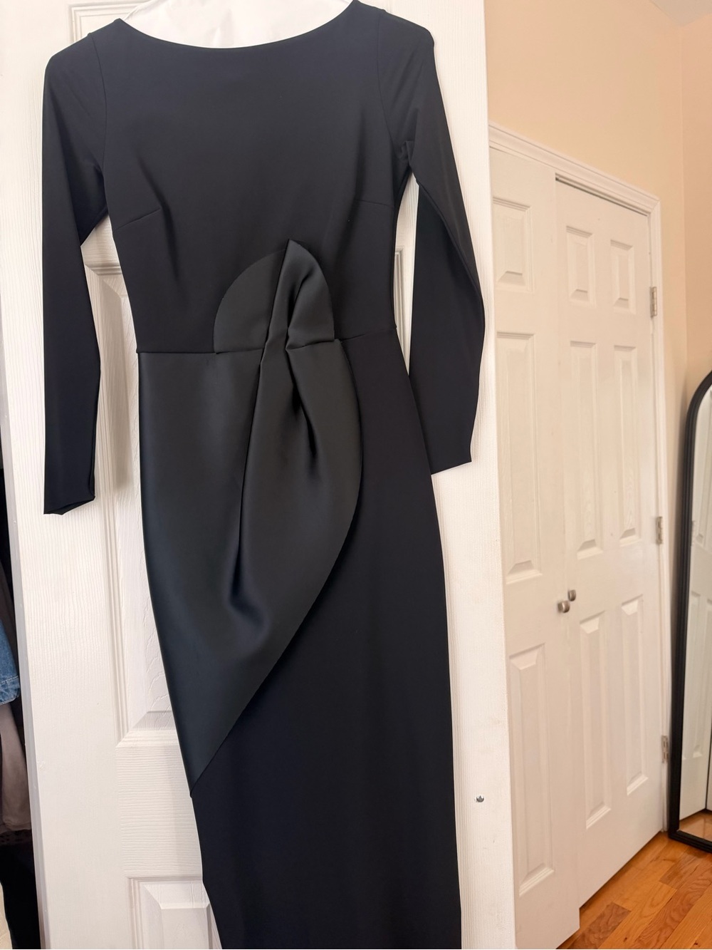 Chiara Boni Black Long-Sleeve Midi Dress with Sculpted Front Detail